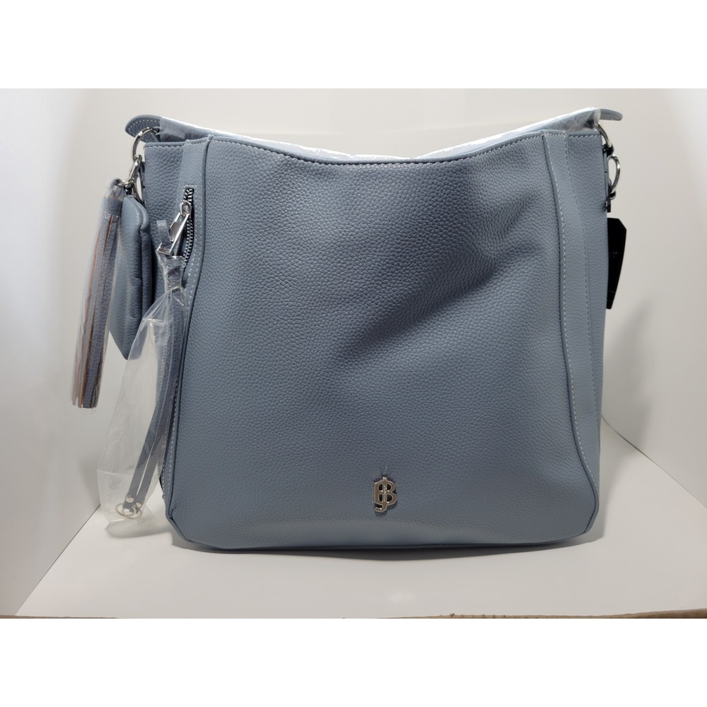 Julia Buxton Blue Vegan Leather Hobo Bag 165B07 Tassel Crossbody Strap New - Picture 5 of 12
